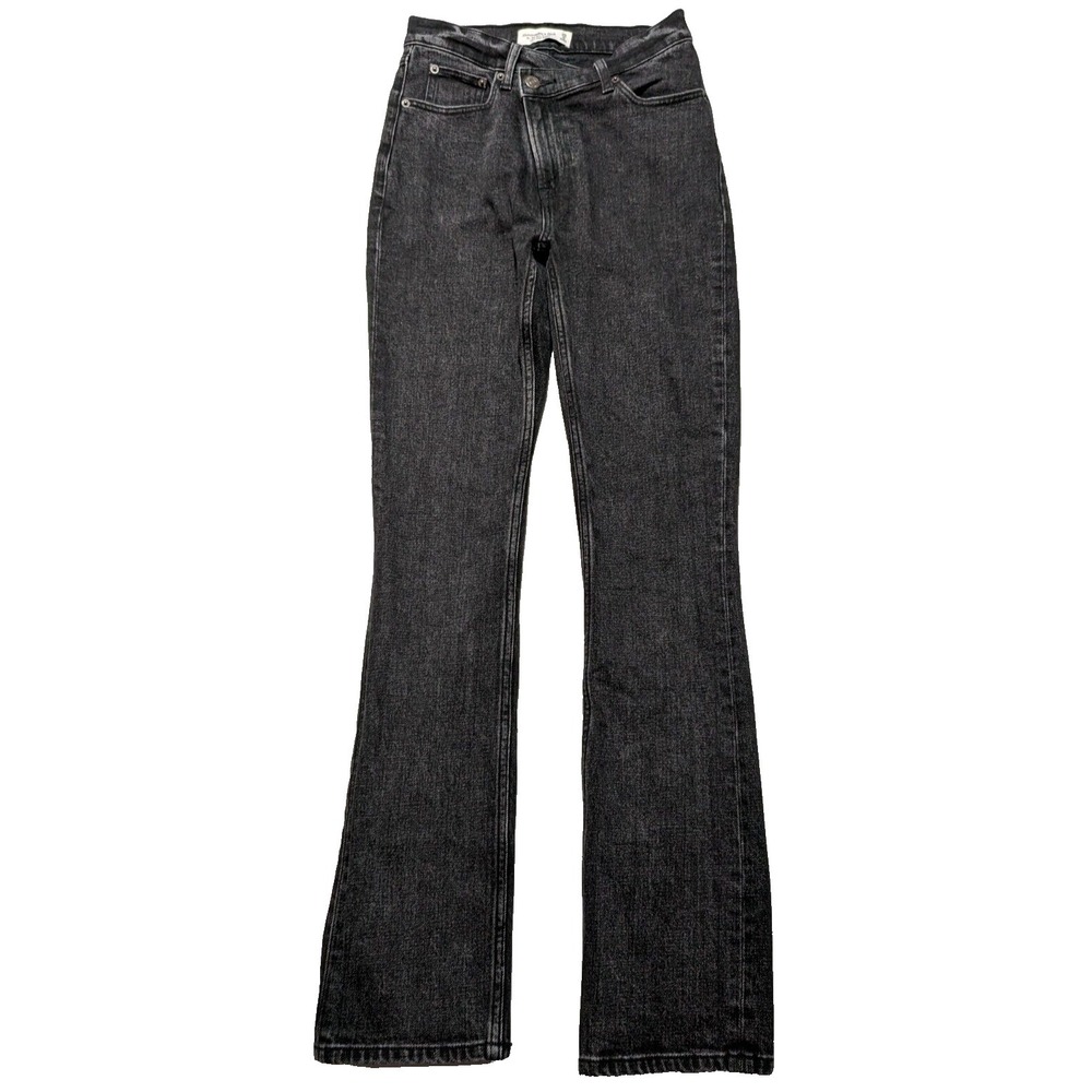 ABERCROMBIE FITCH 90s SLIM STRAIGHT Asymmetrical Zip Women 25/0 Black Jeans EUC